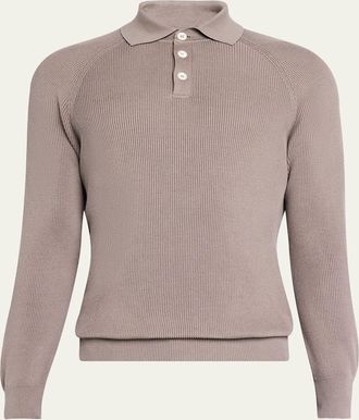 Brunello Cucinelli Mens Cotton Rib Polo Sweater