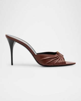 Saint Laurent Babylone YSL Ruched Leather Mule Sandals
