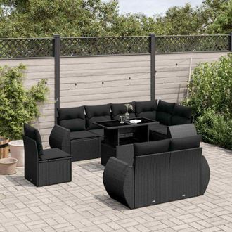 vidaXL Set De Sof&aacute;s De Jard&iacute;n 8 Piezas Y Cojines Rat&aacute;n Sint&eacute;tico Negro Vidaxl