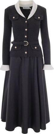 Self Portrait Gray Ribbed Knit Midi Dress