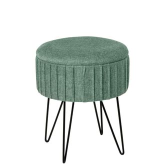 Koketto Home Puff circular de tejido menta con patas de metal negro y compartimento