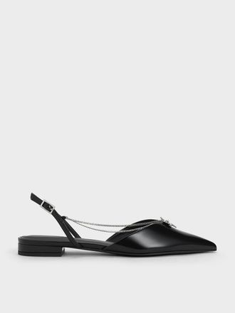 Charles & Keith Flower-Accent Chain-Link Slingback Flats