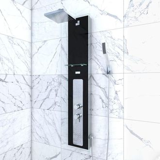 Aurlane Columna Ducha Hidromasaje - 22x125cm - Cristal Templado - Alpha Black