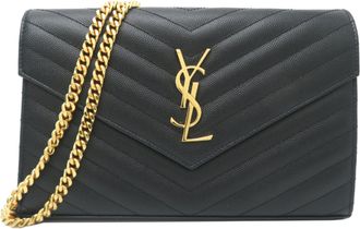 Saint Laurent Black Leather Chain/Shoulder Wallet (Pre-Owned)