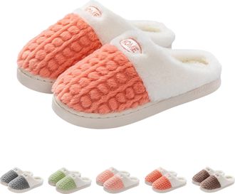 Generic Daily Winter Slippers Home Wear Matching Slippers For Couples Partner Colour Block Slipper Warm Fleece Lined Slipper Comfy Bedroom Shoes Non Slip Hous