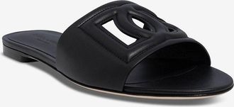Dolce & Gabbana Flache Glattleder-Pantoletten mit Monogramm Bianca 05