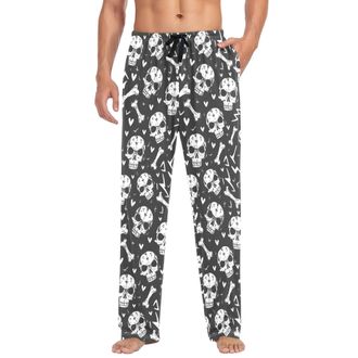 Alaza Mens Pajama Bottoms Skull Heart Bones Cotton Pajama Pants for Men with Pockets Lounge Pants Sleepwear, M