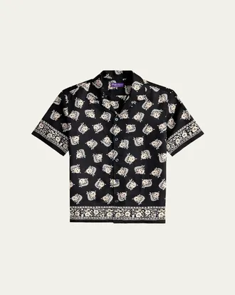Ralph Lauren Purple Label Mens Paisley-Print Linen Camp Shirt