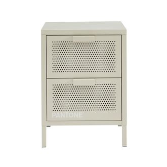 Pantone Mesita de noche de metal beige arena con dos cajones, 40 cm