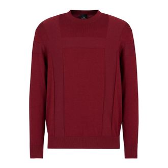 A|X Armani Exchange Round-neck Knitwear, male, Red, Size: 2XL Crewneck Sweater with Jacquard Workmanship