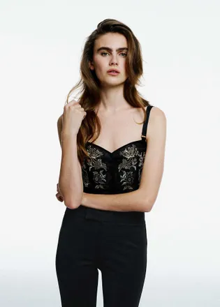 Mango Top crop dettagli ricamati nero - Donna - S - MANGO