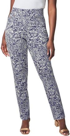 Jessica London Comfort Waist Stretch Denim Straight Leg Jean in Deep Dusk Scroll at Nordstrom, Size 28