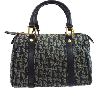 Dior Vintage Trotter Boston Diorissimo Canvas Navy Canvas Handbag (Pre-Owned)