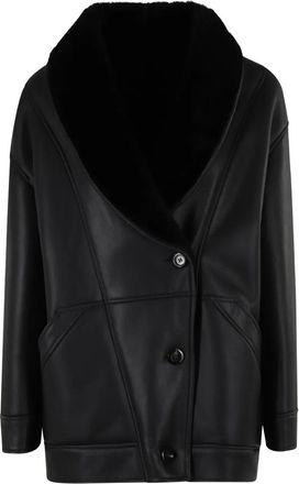 BLANCHA Giacca in pelle con colletto in shearling - Nero