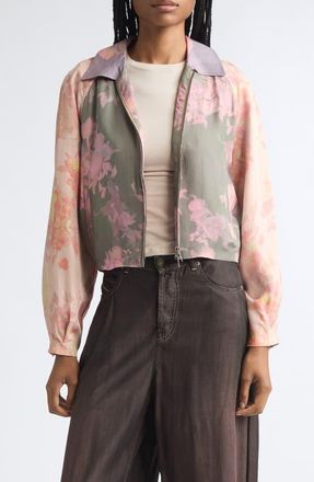 Diesel Floral Crinkled Bomber Jacket in Misty Rose at Nordstrom, Size 46