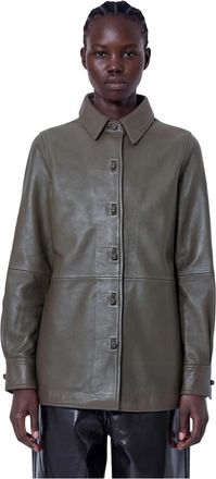 R&oacute;he Leren Pankou Sluiting Overshirt - Dames - Leren en Su&egrave;de Jassen - Groen - S - Leer - Jassen