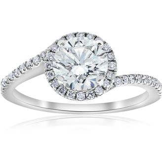 Pompeii3 1 1/3ct Diamond Halo Twist Engagement Ring 1ct Center 14k White Gold