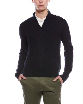 Bruno Magli Textured 1/4-Zip Merino Wool Mock Neck Sweater