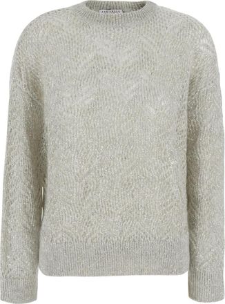 Brunello Cucinelli Grey Embellished Crew Neck Sweater