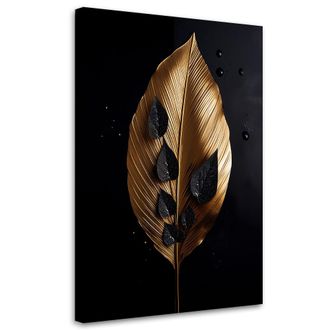 Artgeist Quadro Su Tela, Foglia DOro Su Sfondo Nero - 60x90