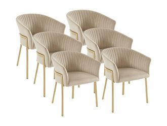 VENTE-UNIQUE.COM Set de 6 sillas terciopelo beige
