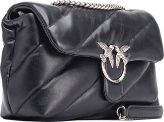 Pinko Womens Shoulder Bag Love Puff Classic Nappa Leather Black-Old Silver Black/old