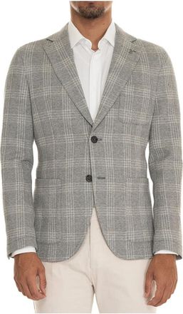 Paoloni Glencheck Jas met Zakken - Heren - Blazers - Grijs - 2XL - Katoen - Jassen