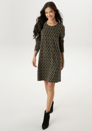 Aniston Jerseykleid ANISTON SELECTED, Damen, Gr. 36, N-Gr, schwarz (schwarz, beige), Jersey, Obermaterial: 70% Polyester, 28% Viskose, 2% Elasthan, Jacquardmu