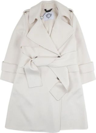 DIEGO M Elegante Trenchcoat - Dames - Jas met riem - Wit - 2XS - Leer - Jassen