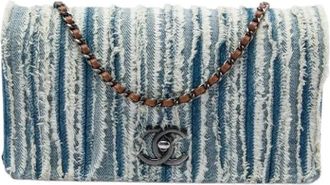 Chanel Pre-owned Fringed Denim Crossbody Bag - Dames - Vintage Schoudertas - Blauw - ONE Size - Denim - Vintage