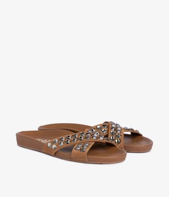 Pedro Garcia Brown suede crystal flat slide | Analis | Fall-winter 26 |