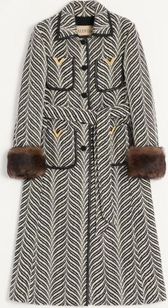 Valentino Cappotto In Panno Motivo Fauve Eclat Animalier Donna BURRO/NERO 36