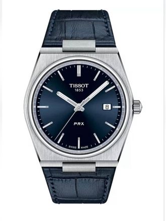 Tissot Mens Prx Leather Strap 40Mm Watch In Blue