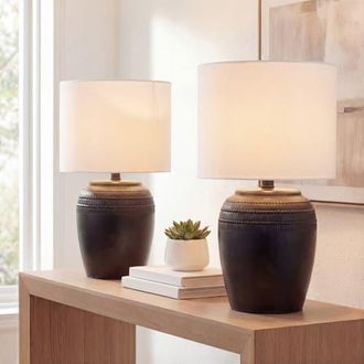 Jonathan Y Designs Hugo 16.75 Traditional Rustic Reeded Ceramic Vase LED Table Lamp in Black Nickel at Nordstrom