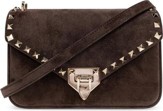 Valentino Garavani Rockstud Small Suede Crossbody Bag - Dames - Schoudertassen - Bruin - ONE Size - Leer - Tassen