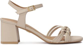 Kazar Minimalistische beige post sandalen - Dames - Sandalen met hakken - Beige - 40 EU - Leer - Schoenen