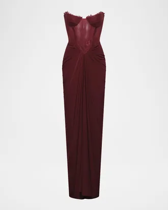 Bcbgmaxazria Strapless Lace & Jersey Gown