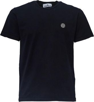 Stone Island Slim-Fit T-shirt met Kompas Patch - Heren - T-shirts - Blauw - L - Katoen - Tops