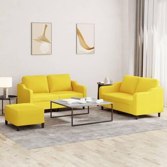 vidaXL Juego De Sof&aacute;s Con Cojines 3 Piezas Tela Amarillo Claro Vidaxl