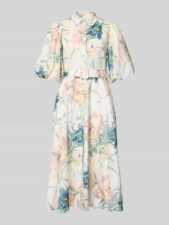 Ted Baker Midikleid aus Leinen-Mix mit floralem Allover-Print in Sand, Gr&ouml;&szlig;e 40