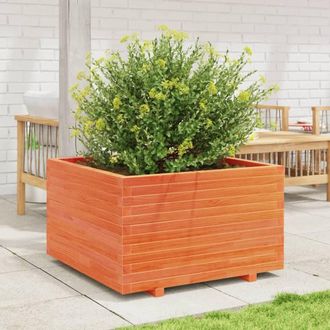Berkfield Home Beautiful Garden Planter Wax Brown 80x80x49.5 cm Solid Wood Pine