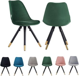 Life Interiors Set of 2 Green Sofia Ergonomic Modern Dining Chairs Upholstered in Velvet, Metal Legs with Gold End Tips