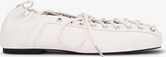 Ganni White Lace-Up Ballerinas in Ivory