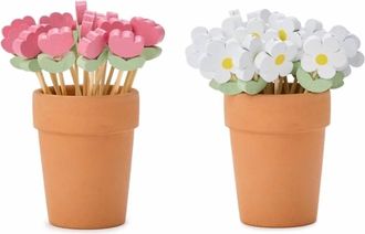 Two's Company Garden Blooms Cocktail Picks In A Pot In Brown