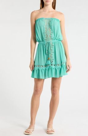Ramy Brook Strapless Embrodiered Cover-Up Dress in Seaglass at Nordstrom, Size X-Small