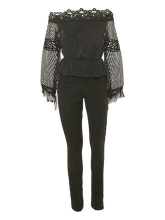 Self Portrait lace-panelled crepe jumpsuit - Black