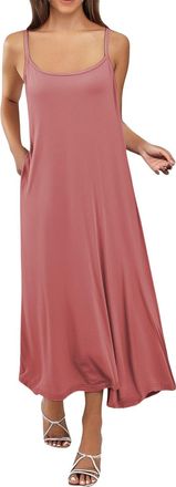Generic Large Size Summer Dresses for Women Uk Elegant Versatile Slim Fit Long Inner Nightgown With Suspender Cotton Solid Color Base Dress Ladies Dresses For