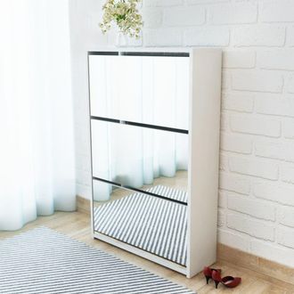 Berkfield Home Shoe Cabinet 3-Layer Mirror White 63x17x102.5 cm
