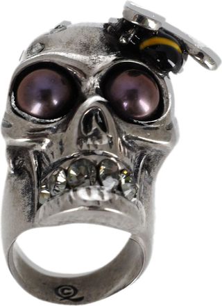 Alexander McQueen Alexander McQueen Pre-owned Womens Bee Crystal Studded Skull Ring in Silver Metal - One Size