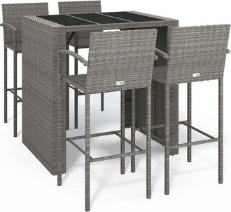 vidaXL Mesa Y Taburetes Altos Jard&iacute;n 5 Piezas Rat&aacute;n Sint&eacute;tico Gris Vidaxl